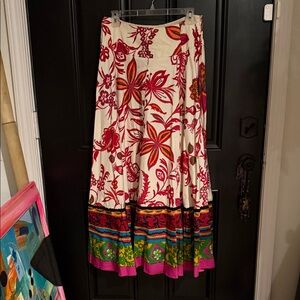 Soft Surroundings Red and Cream Floral Maxi Skirt
